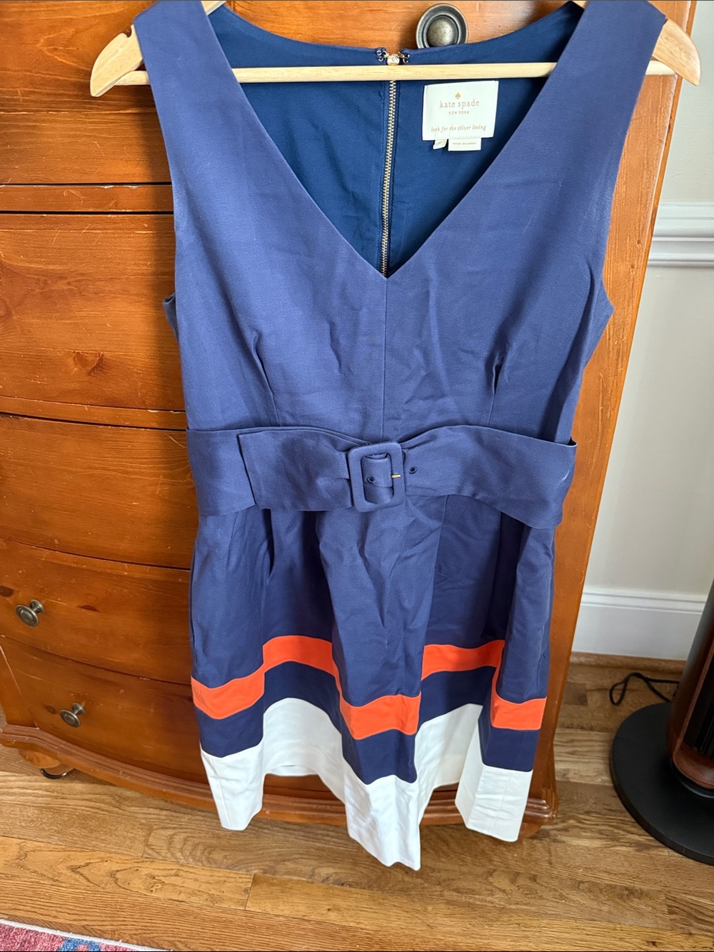 Kate Spade Navy Colorblock Belted Fit & Flare Dress 12
